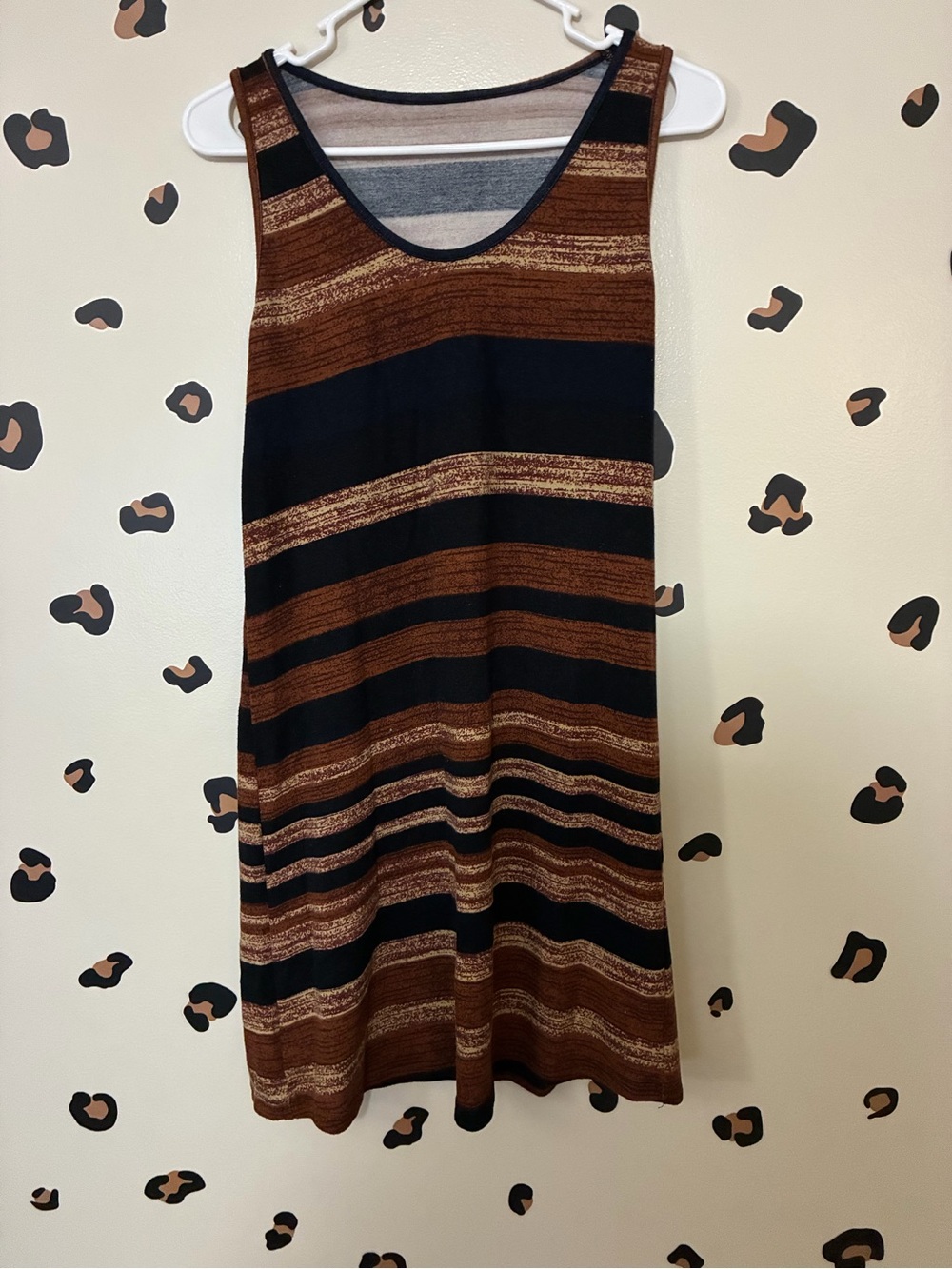 SHEIN Black & Brown Striped Sleeveless Knit Dress